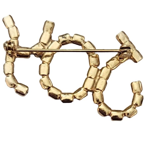 Gold Tone Red Green Clear Prong Rhinestone JOY Brooch Pin K827 - Picture 3 of 7